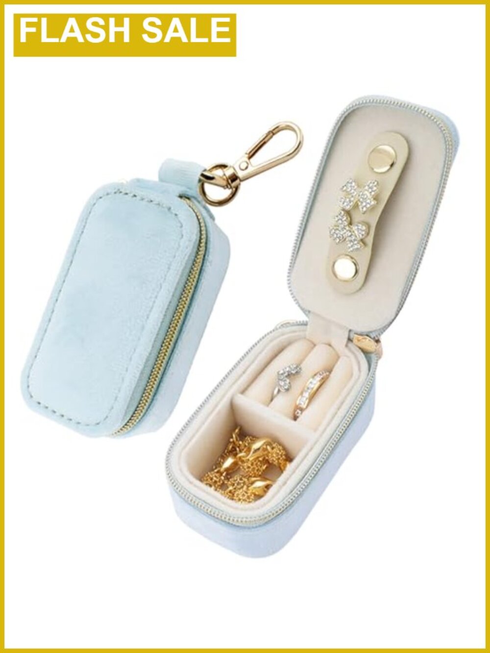 Velvet Mini Travel Jewelry Case Organizer Ring Holder Keychain Women Portable